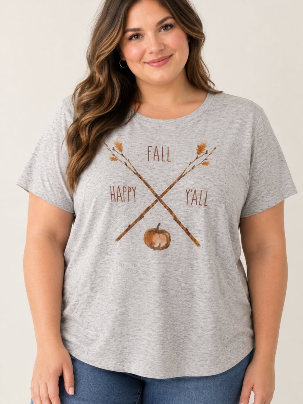 Maurices Gray Short-Sleeve Tee with Brown Pumpkin & Branch Graphic Size 1x